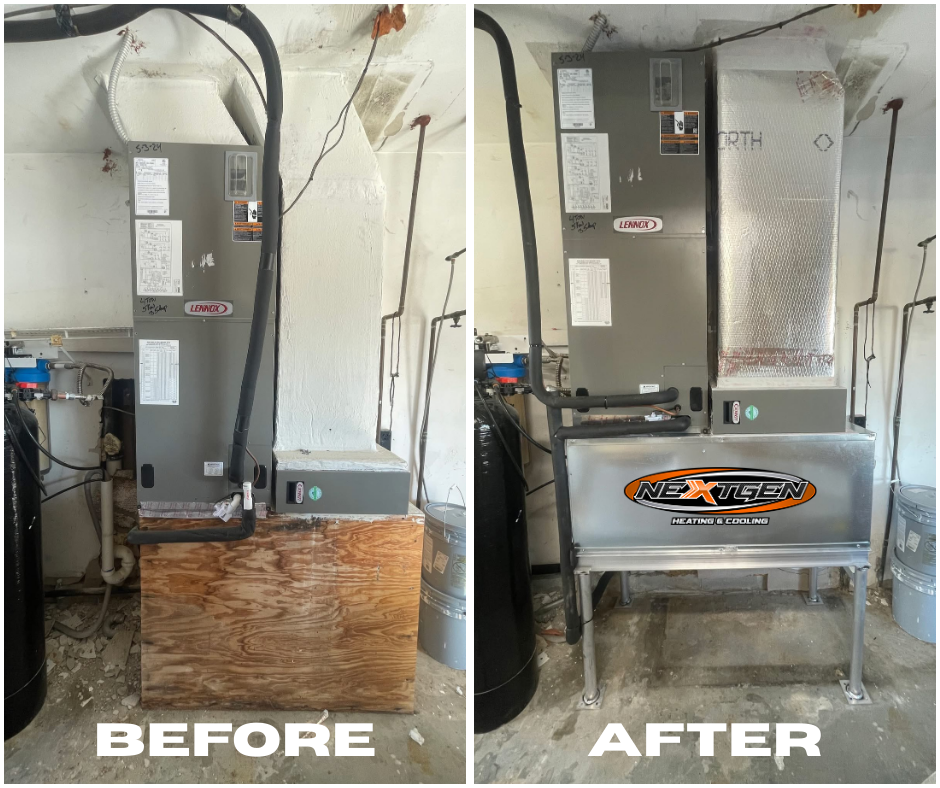 HVAC technician cleaning a heavily dust-clogged evaporator coil with a brush to restore efficiency and airflow.